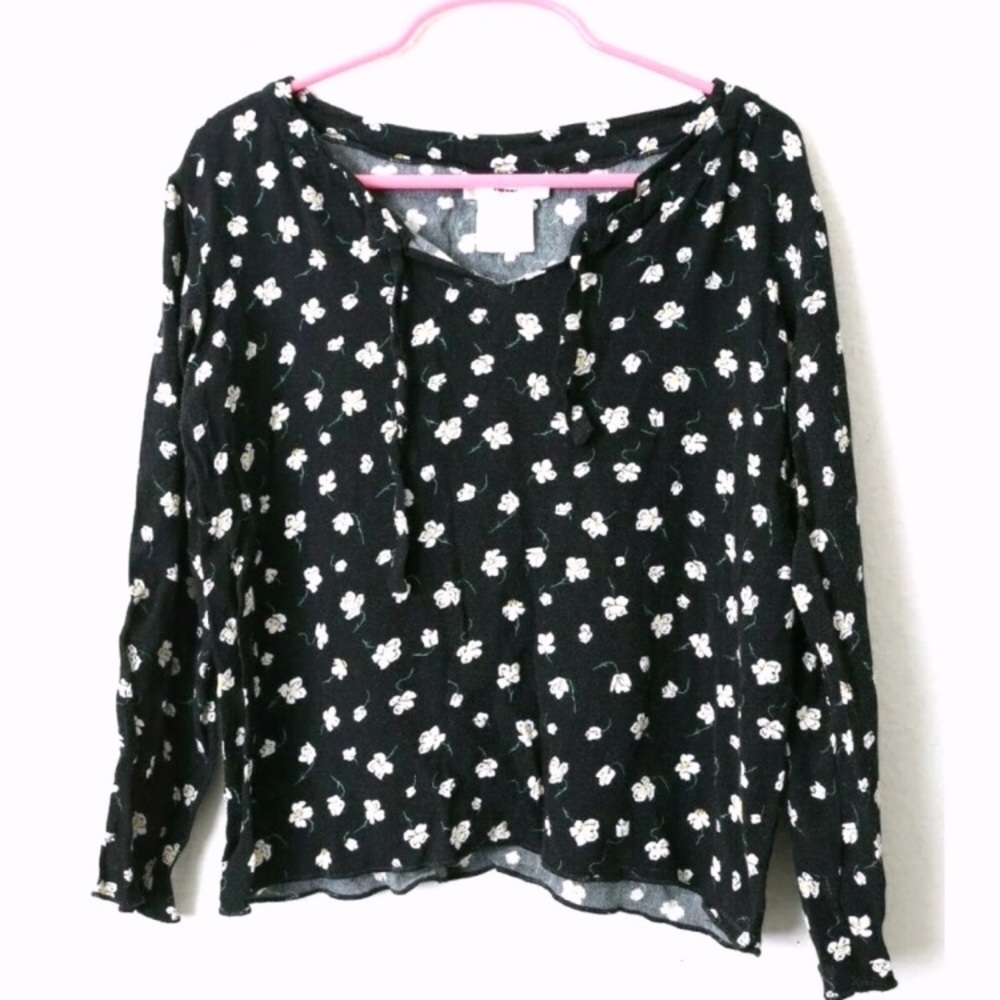 Sonia Rykiel Girls Black Peasant Top floral daisy